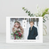 Modern Monogram | Twee foto-raster-huwelijk Bedankkaart (Staand voorkant)