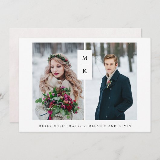 Modern Monogram | Twee Kerstrasters met fotoraster Feestdagenkaart (Voorkant / Achterkant)