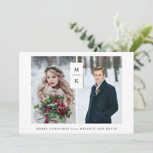 Modern Monogram | Twee Kerstrasters met fotoraster Feestdagenkaart (Staand voorkant)