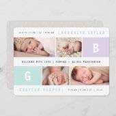 Modern Monogram Twins 4-foto ontwerp Geboorte Aankondiging (Voorkant / Achterkant)