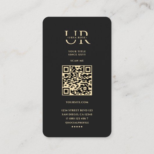 Modern Monogram U Elegant Bloemen Zwart Goud Visitekaartje (Achterkant)