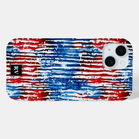 Modern Monogram USA Sterren en Strepen Case-Mate iPhone Case (Achterkant (horizontaal))