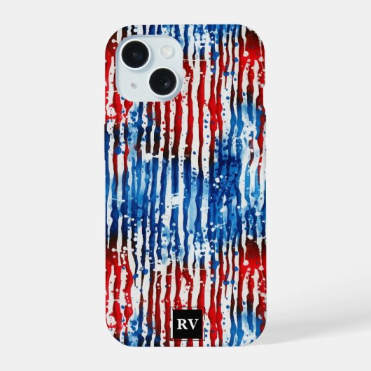 Modern Monogram USA Sterren en Strepen iPhone 15 Case (Achterkant)