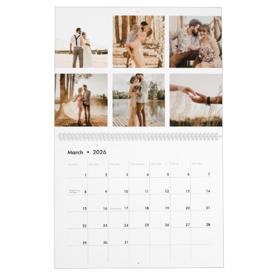 Modern monogram uw gezin 26 foto collage raster kalender (Mar 2026)