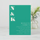 Modern Monogram Vet Smaragd Groen Chique Bruiloft Kaart (Staand voorkant)