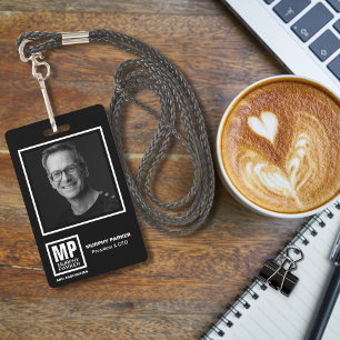 Modern Monogram Vierkant Logo Zwart Wit Foto Badge