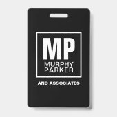 Modern Monogram Vierkant Logo Zwart Wit Foto Badge (Achterkant)