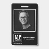 Modern Monogram Vierkant Logo Zwart Wit Foto Badge (Voorzijde)
