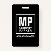 Modern Monogram Vierkant Logo Zwart Wit Foto Badge (Achterkant)