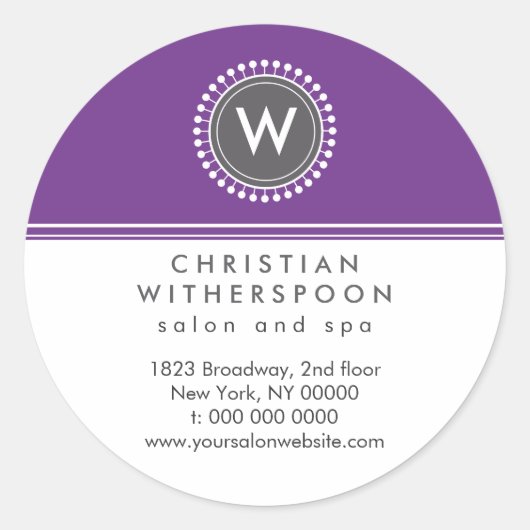 Modern Monogram Violet Esthetisch Ronde Sticker (Voorkant)
