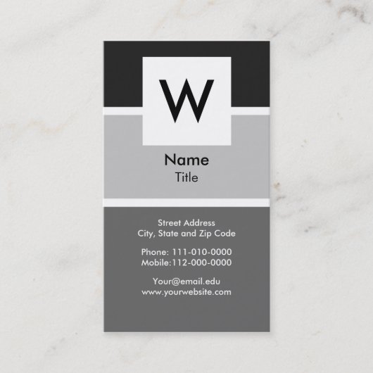 Modern Monogram Visitekaartje (Voorkant)