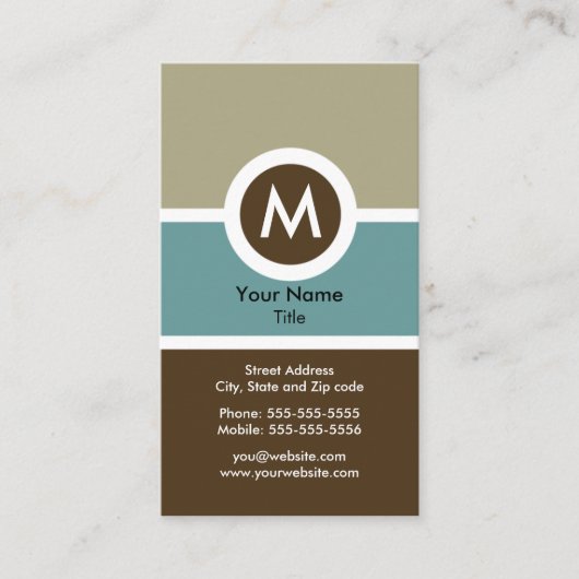 Modern Monogram Visitekaartje - Blauw/bruin (Voorkant)