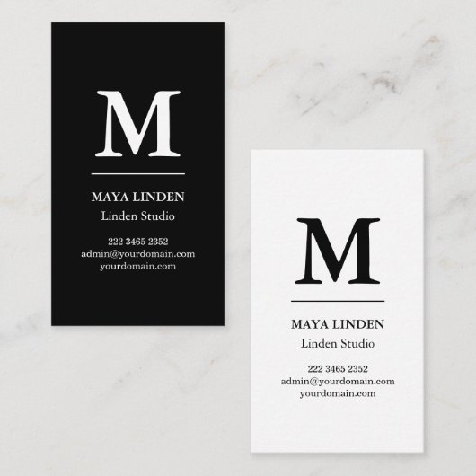 Modern Monogram Visitekaartje – Zwart-wit (Voorkant / Achterkant)