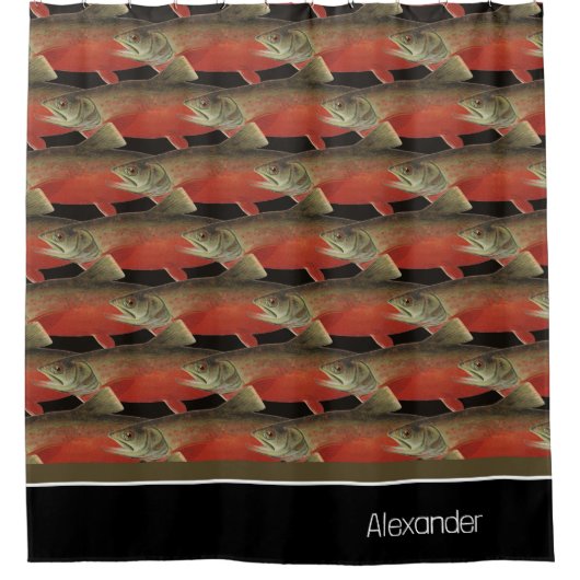 Modern Monogram Viszalm Design Zwart Wit Rood Douchegordijn (Voorkant)