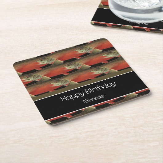 Modern Monogram Viszalm Design Zwart Wit Rood Kartonnen Onderzetters (Schuin)