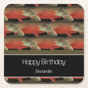 Modern Monogram Viszalm Design Zwart Wit Rood Kartonnen Onderzetters