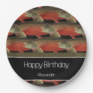 Modern Monogram Viszalm Design Zwart Wit Rood Papieren Bordje