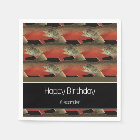 Modern Monogram Viszalm Design Zwart Wit Rood Servet (Voorkant)