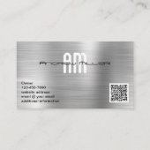 Modern Monogram Voeg QR Code Faux geborsteld Metaa Visitekaartje (Voorkant)