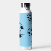 Modern Monogram Voetbal Liefhebber Blauw Zwart Waterfles (Links)