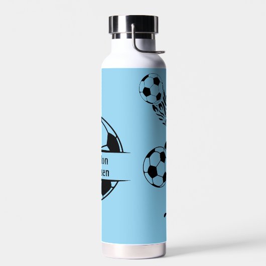 Modern Monogram Voetbal Liefhebber Blauw Zwart Waterfles (Links)