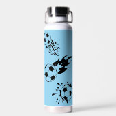Modern Monogram Voetbal Liefhebber Blauw Zwart Waterfles (Achterkant)