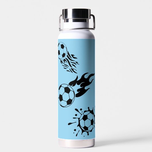 Modern Monogram Voetbal Liefhebber Blauw Zwart Waterfles (Achterkant)