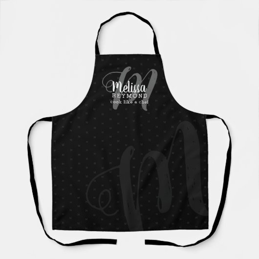 Modern monogram voor een chef cuisine zwart schort (Voorkant)