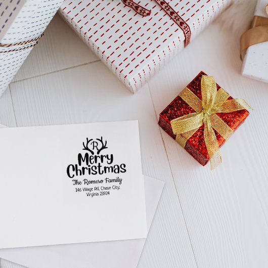 Modern Monogram Vrolijk Kerstfeest Familie Rubberstempel