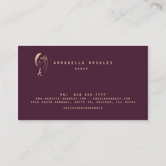 Modern Monogram Vrouw Face Line Art Visitekaartje (Achterkant)