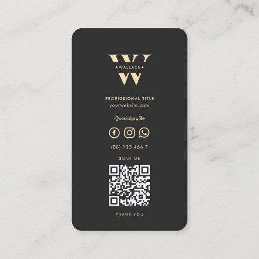 Modern Monogram W Logo Professional Zwart Goud Visitekaartje (Achterkant)