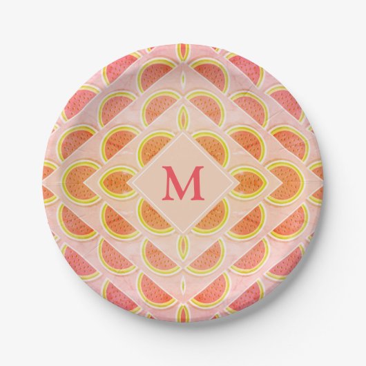 Modern Monogram WATERMELON Papieren Bordje (Voorkant)