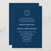 Modern Monogram Wedding Invitation (marine) Kaart (Voorkant / Achterkant)
