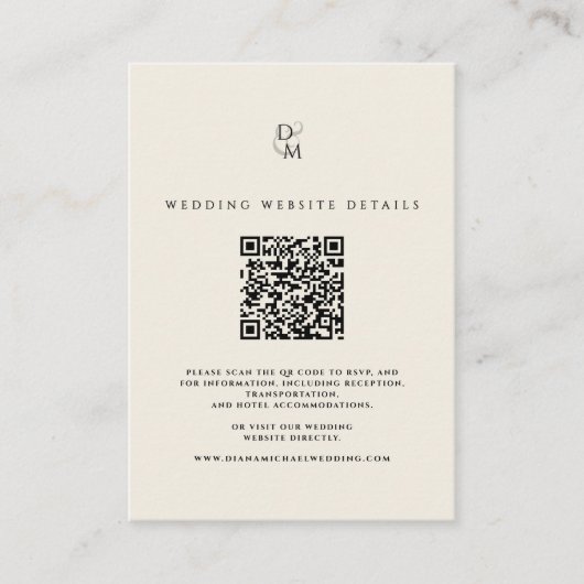 Modern Monogram Wedding Website Details QR Code Informatiekaartje (Voorkant)
