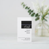 Modern Monogram White Black Plain Visitekaartje (Staand voorkant)