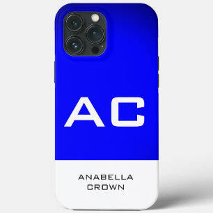 Modern Monogram White Blue Plain Case-Mate iPhone Case