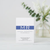 Modern Monogram White Blue Visitekaartje (Staand voorkant)
