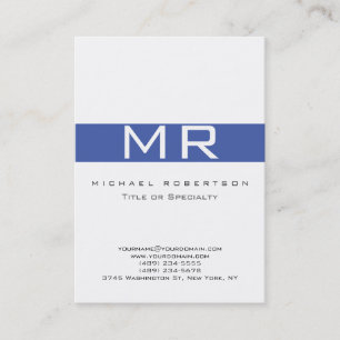 Modern Monogram White Blue Visitekaartje