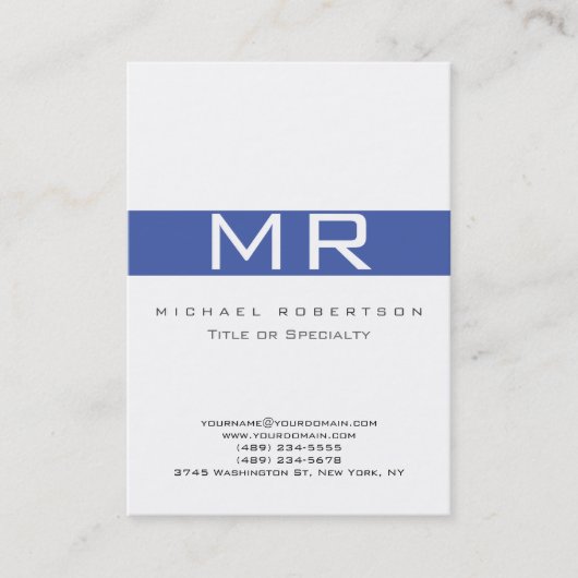 Modern Monogram White Blue Visitekaartje (Voorkant)