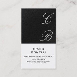 Modern Monogram White Grey Plain Visitekaartje