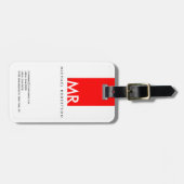 Modern Monogram White Red Minimalist Bagagelabel (Voorkant horizontaal)