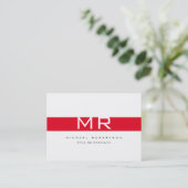 Modern Monogram White Stripe Visitekaartje (Staand voorkant)