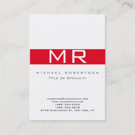 Modern Monogram White Visitekaartje (Voorkant)
