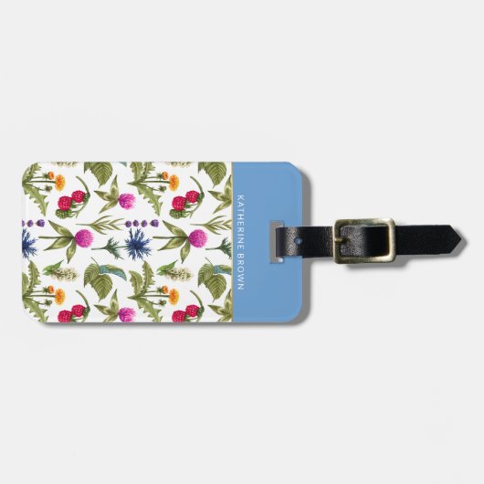 Modern Monogram Wildflower Pattern Stylish  Bagagelabel (Voorkant horizontaal)