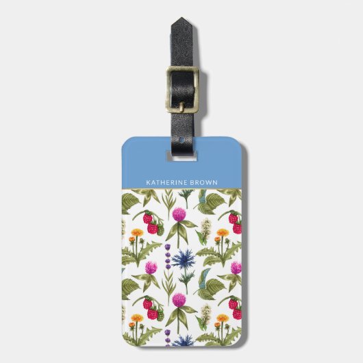 Modern Monogram Wildflower Pattern Stylish  Bagagelabel (Voorkant verticaal)