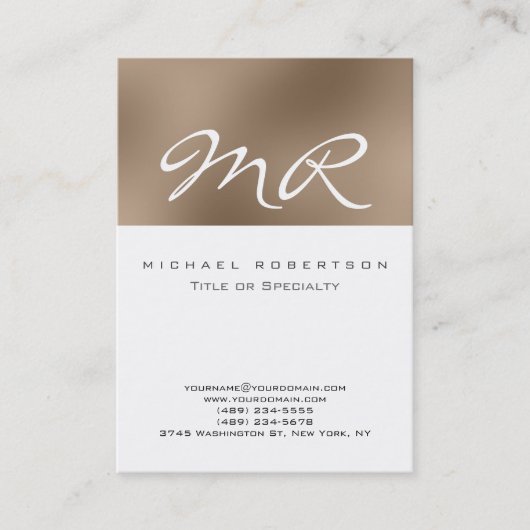 Modern Monogram Wit Beige Clean Visitekaartje (Voorkant)