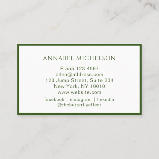 Modern, Monogram, Wit, Groen Visitekaartje (Achterkant)