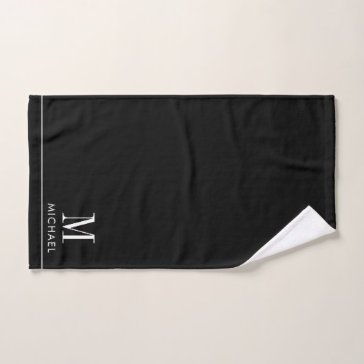 Modern Monogram Wit Initiaal Naam Zwart Bad Handdoek (Handdoek)