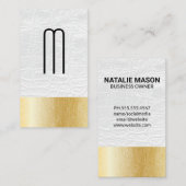 Modern Monogram | wit leder | Houtkorrellijnen Visitekaartje (Voorkant / Achterkant)