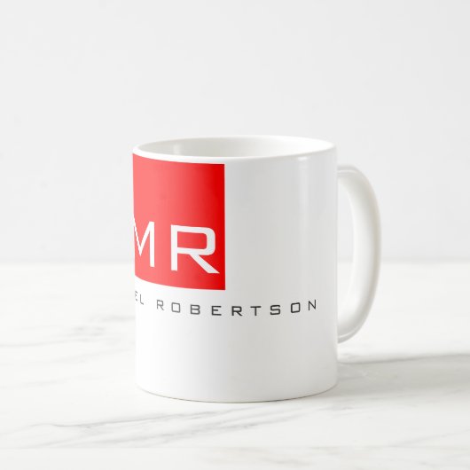 Modern Monogram wit rood minimalistisch plein Koffiemok (Voorkant rechts)
